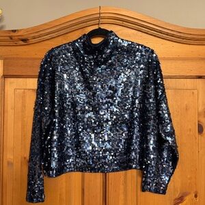 Pilcro Midnight Blue Sequin Blouse Size S Anthropologie Favorite